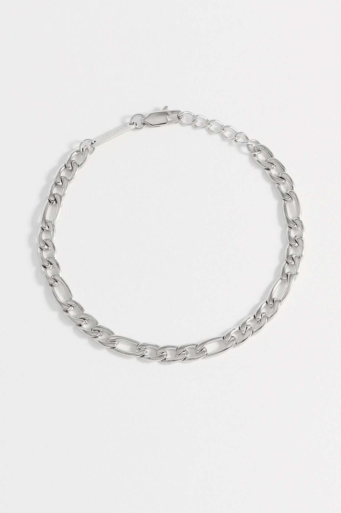 Men's Waterproof PVD Rhodium Plated Figaro Chain Bracelet