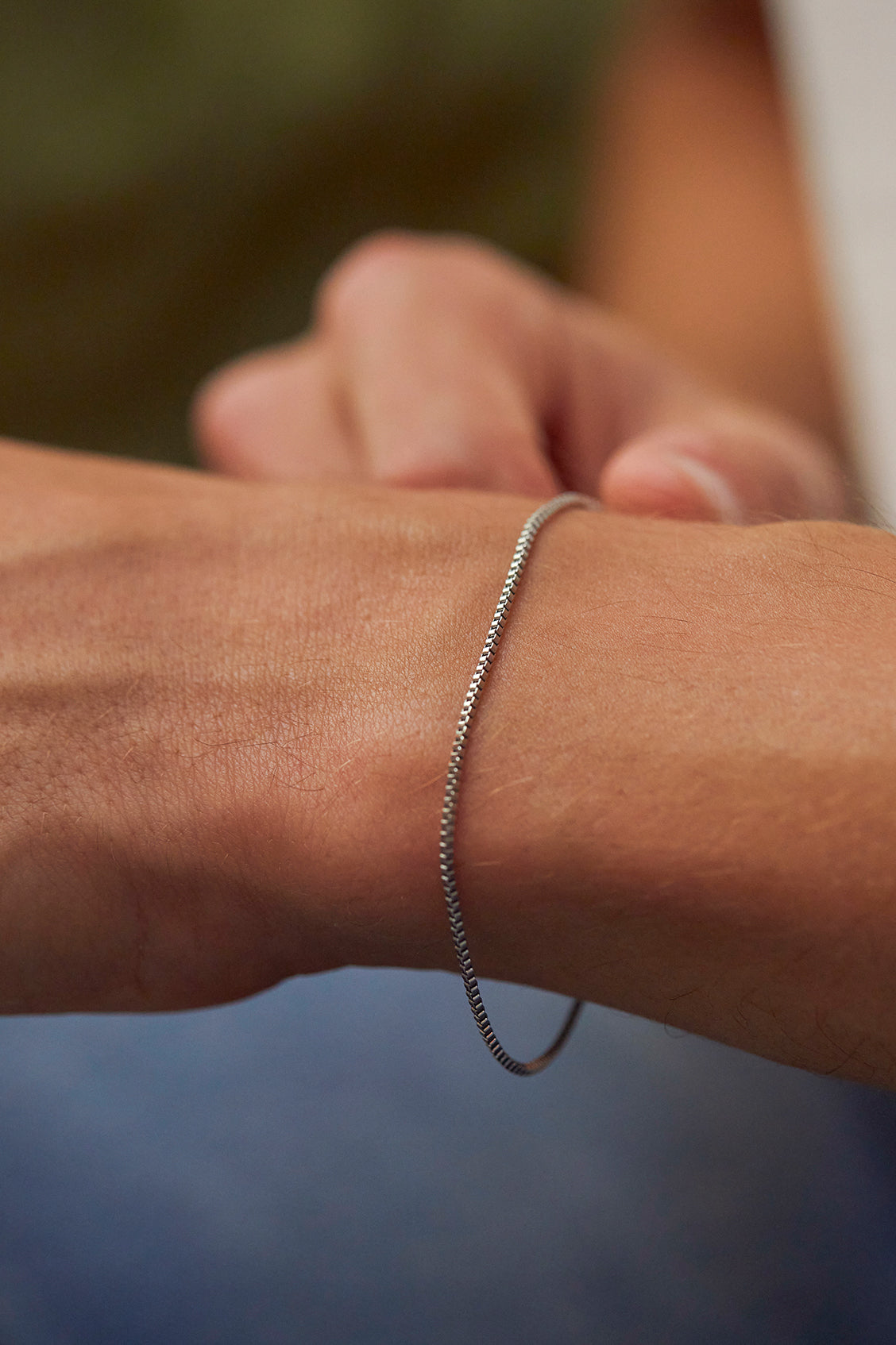 Men's Waterproof PVD Rhodium Plated Thin Box Chain Bracelet