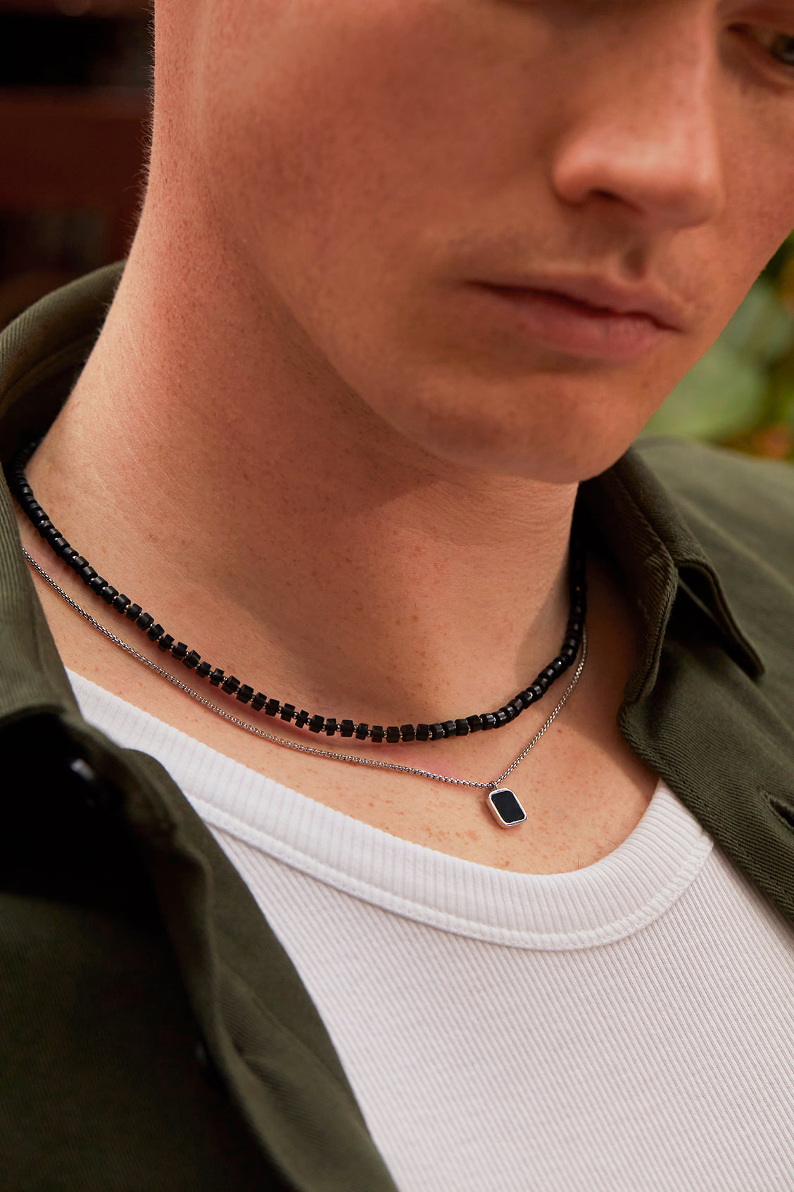 Men's Gemstone Rondelle Necklace