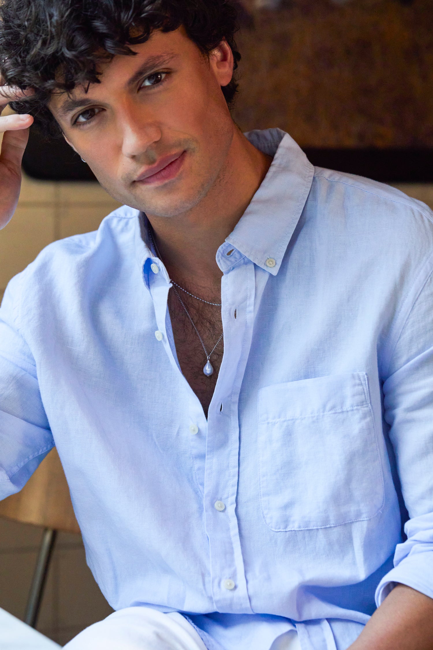 Men's Fine Curb Chain and Pearl Necklace