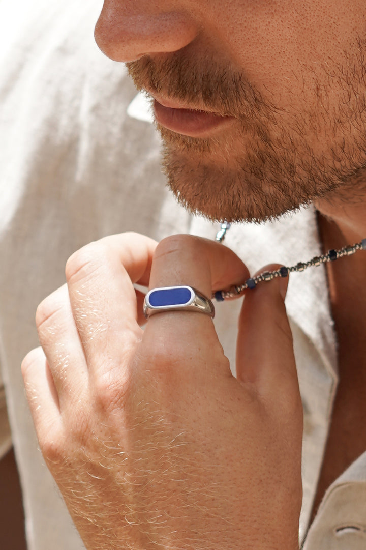Men's Lapis Lazuli Bar Signet Ring