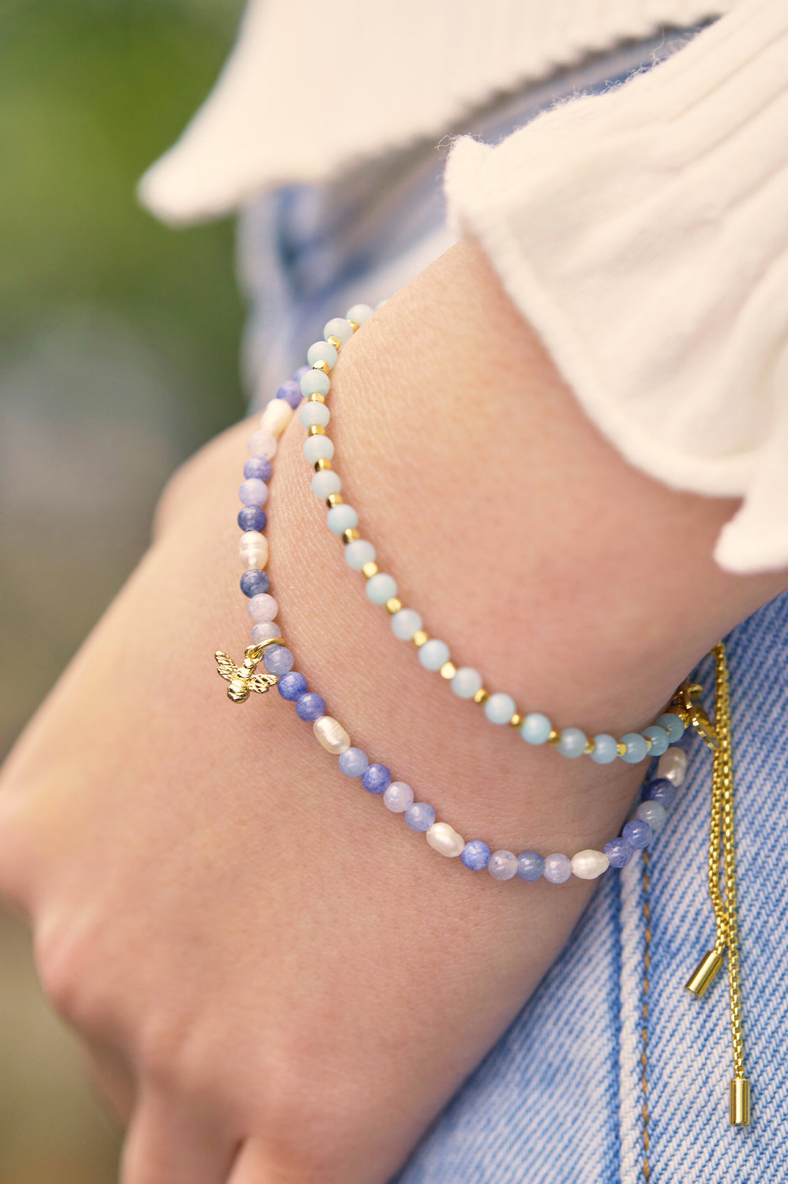 Gemstone Pearl Bee Bracelet