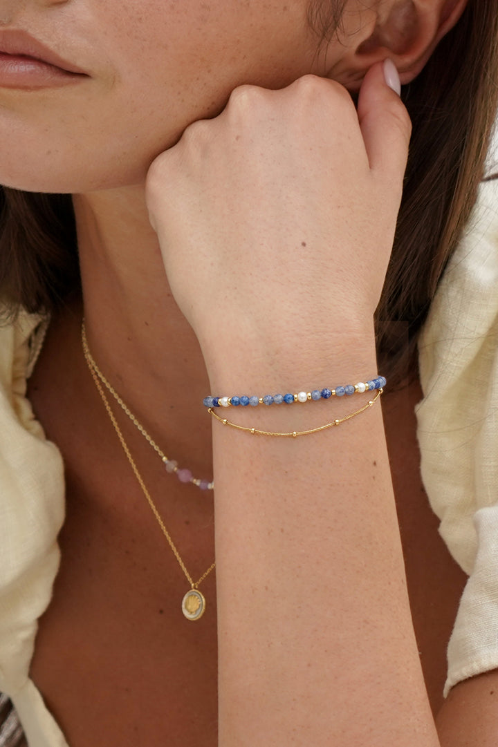 Pearl and Blue Aventurine Duo Bracelet