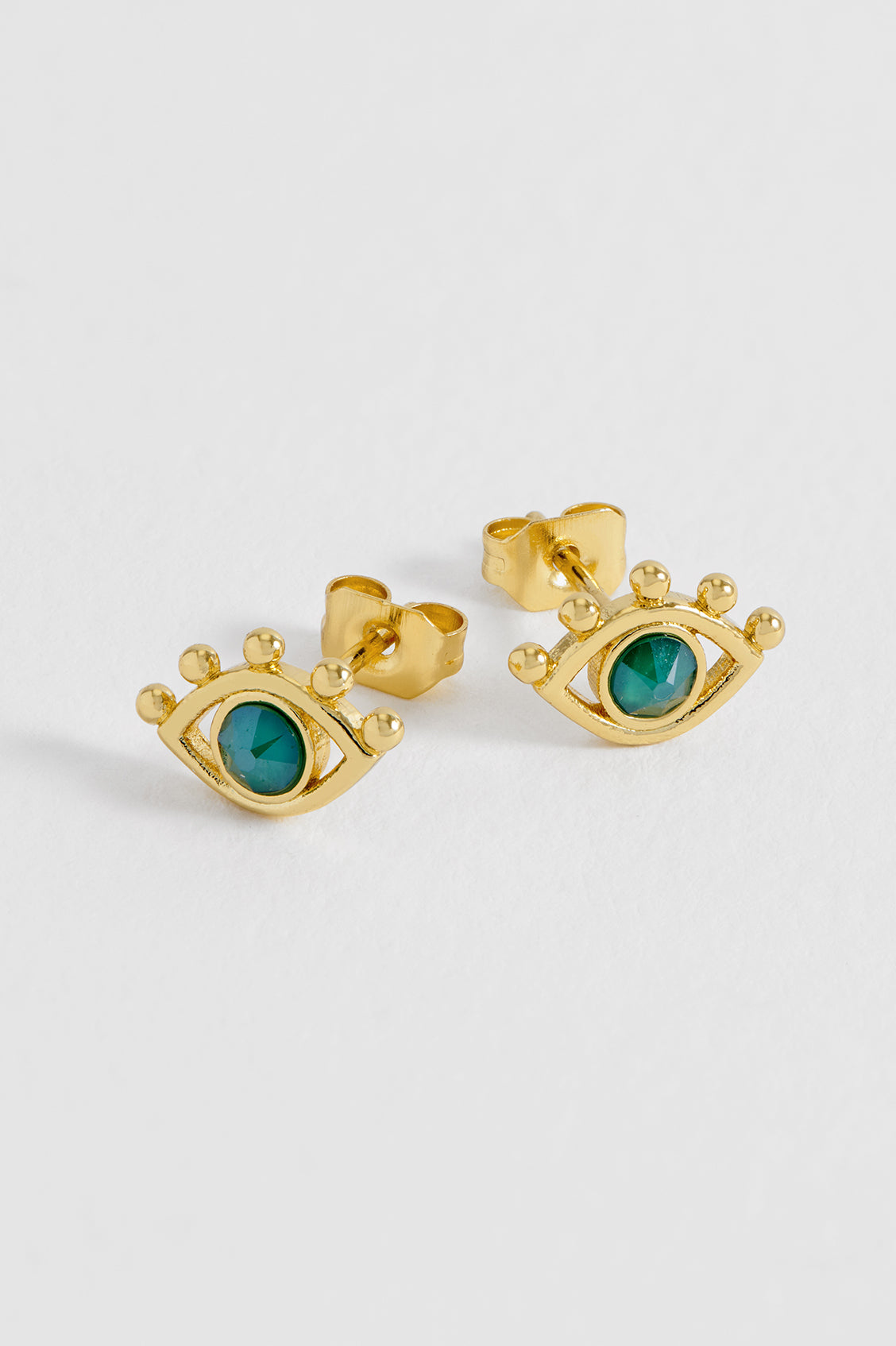 Estella Bartlett | Gold Plated Green CZ Evil Eye Stud Earrings
