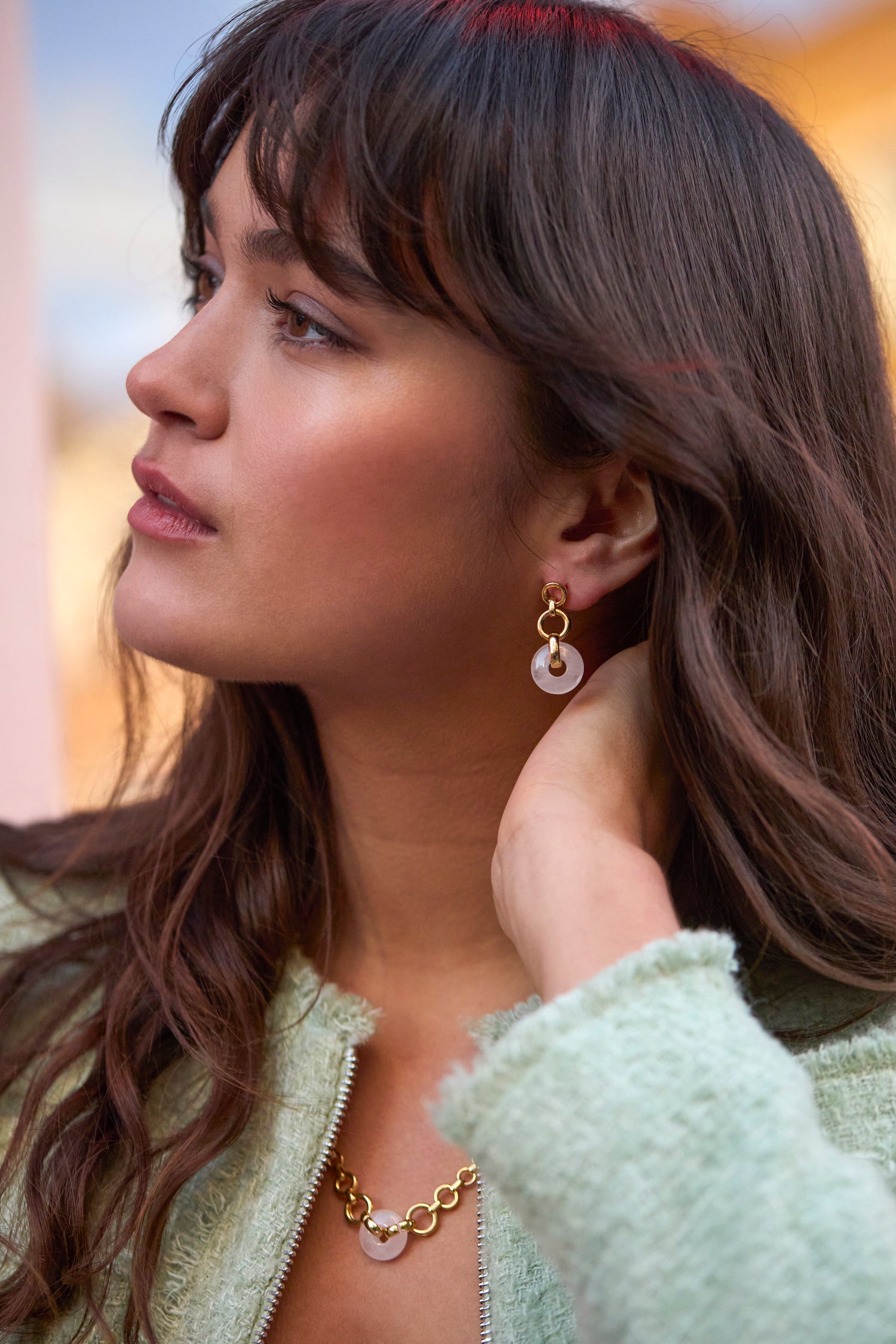 Pink Graduated Round Link Drop Earrings