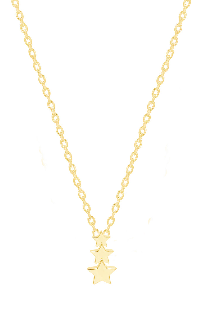 Gold necklace with star pendants on a white background