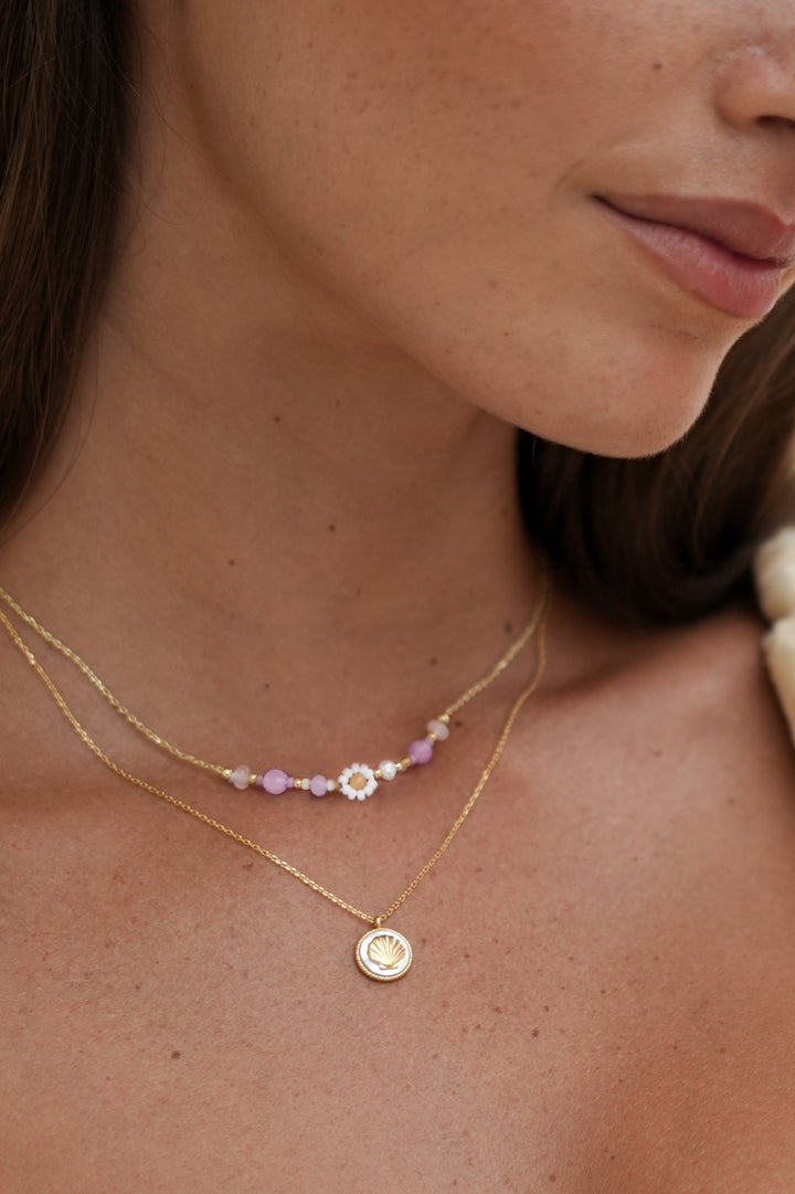 Rose Quartz Beaded Flower Necklace