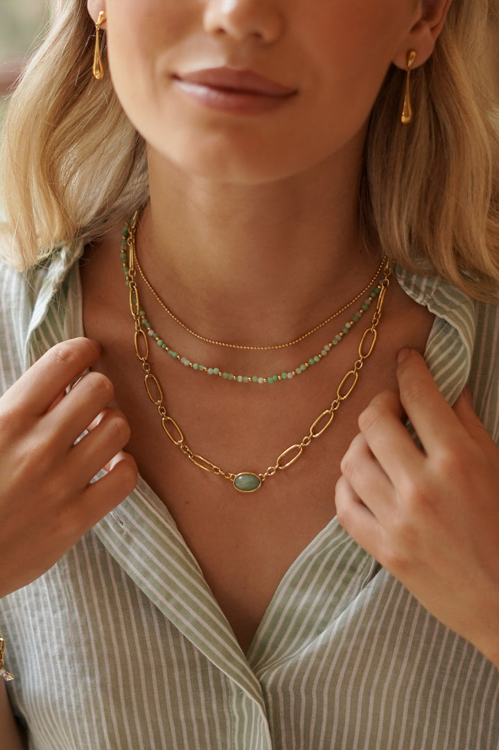 Faceted Green Chalcedony Duo Necklace