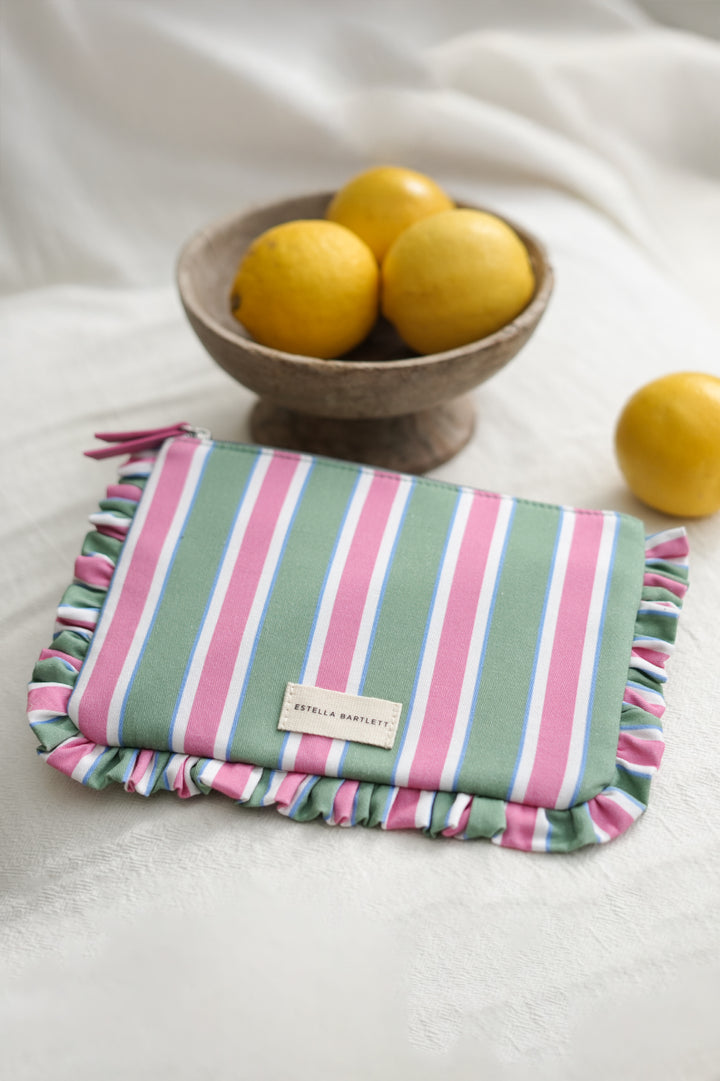Green Stripe Ruffle Pouch
