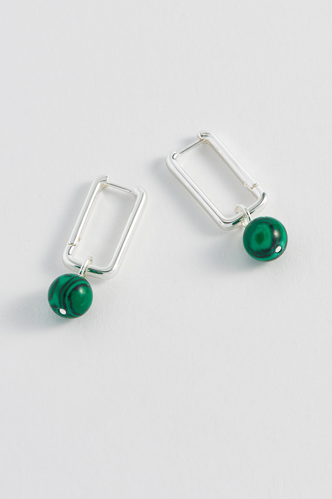 Silver Plated Elongated Square Hoop Earrings with Malachite Drop | Estella  Bartlett