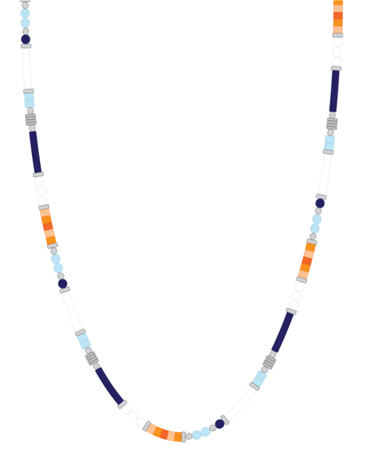 Blue, Orange and White Mix Bead Necklace