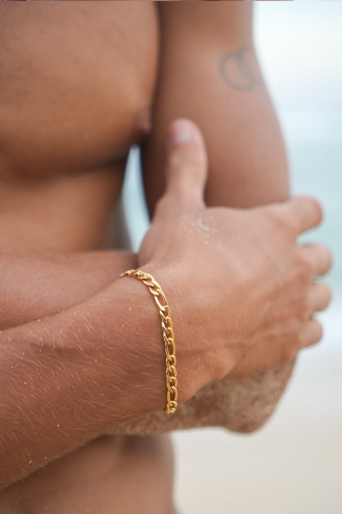 Men's Waterproof PVD Gold Plated Figaro Chain Bracelet Bartlett