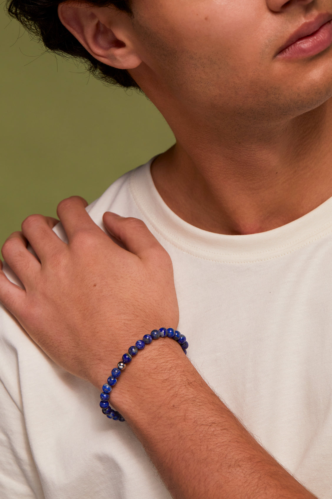 Mens Waterproof Stainless Steel Gemstone Beaded Bracelet with Lapis Lazuli  Stones | Bartlett London