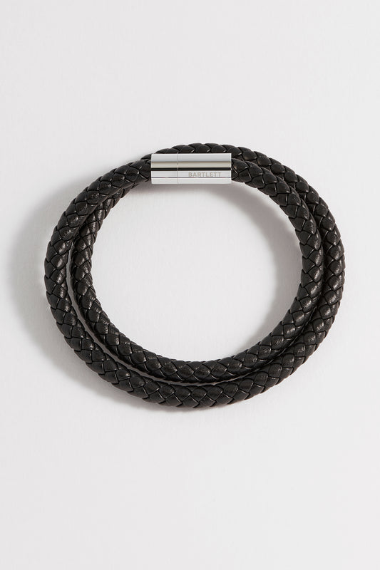 Mens Leather Double Plaited Bracelet
