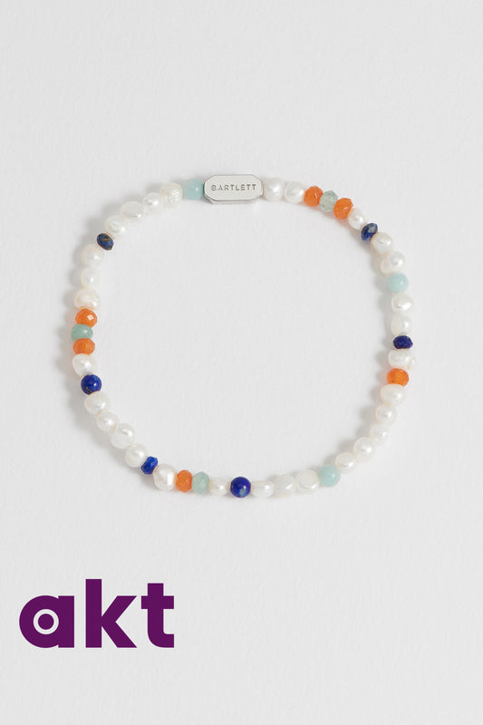 Men's Pearl and Mixed Gemstones Bracelet