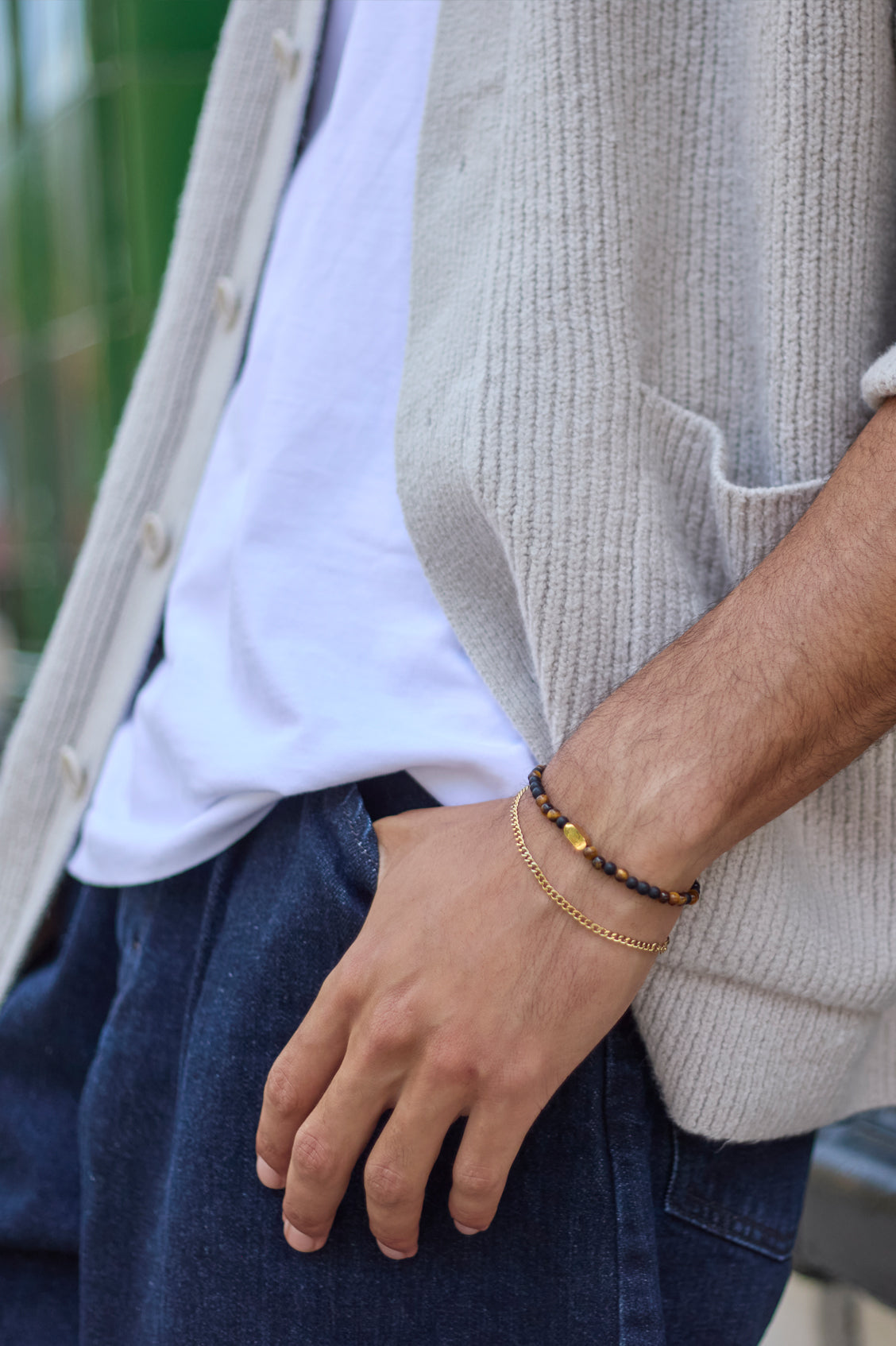 Men's Black Onyx and Tiger's Eye Duo Bracelet Set