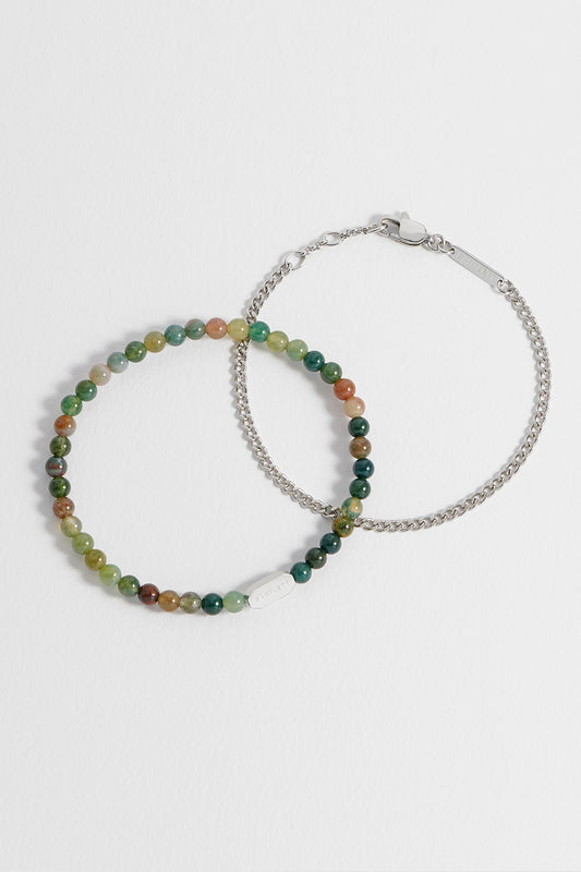 Men's Green Agate Duo Bracelet Set