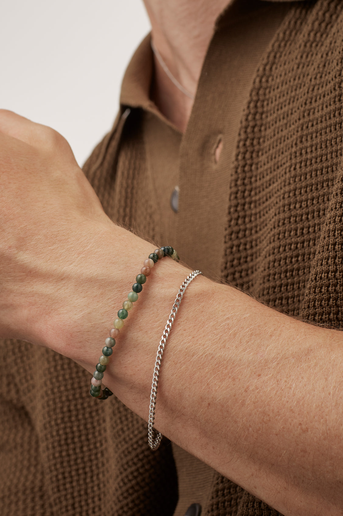 Men's Green Agate Duo Bracelet Set