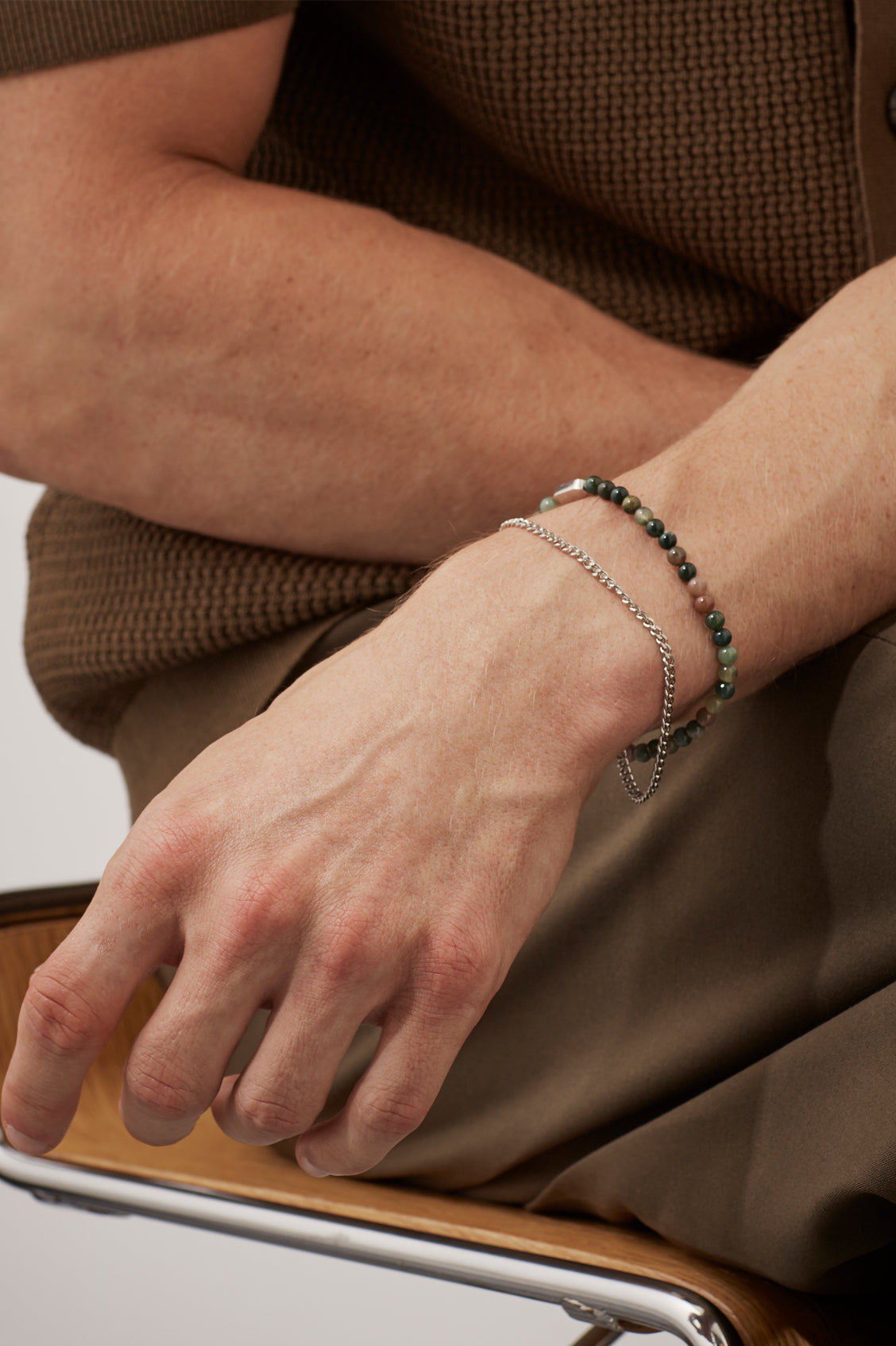 Men's Green Agate Duo Bracelet Set