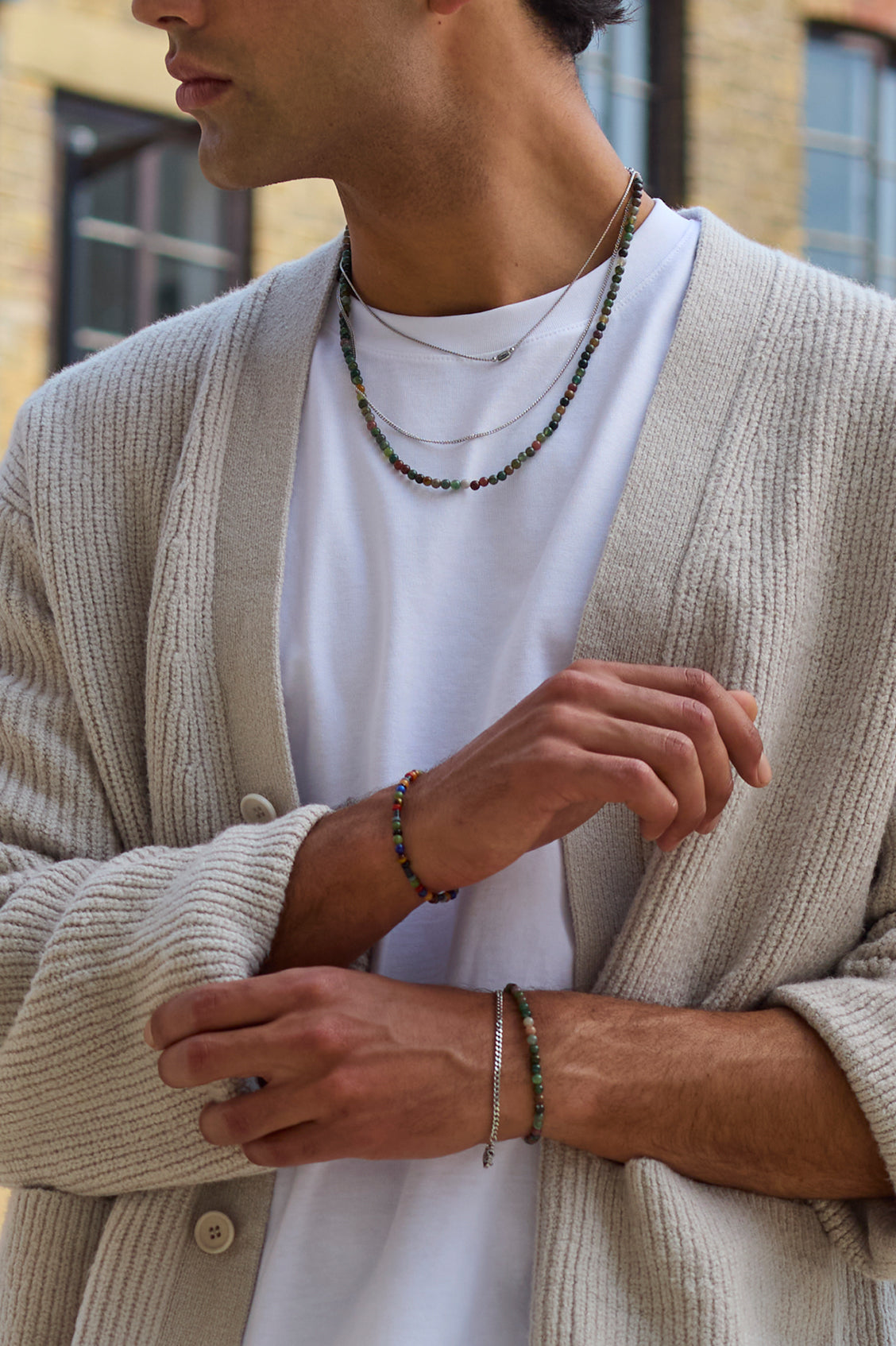 Men's Mixed Gemstone And Acrylic Beaded Bracelet