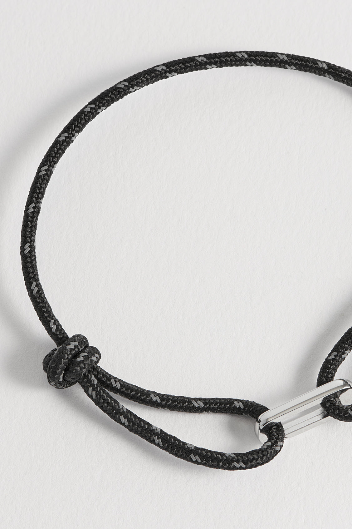 Men's Black And Grey Single Link Carabiner Cord Bracelet