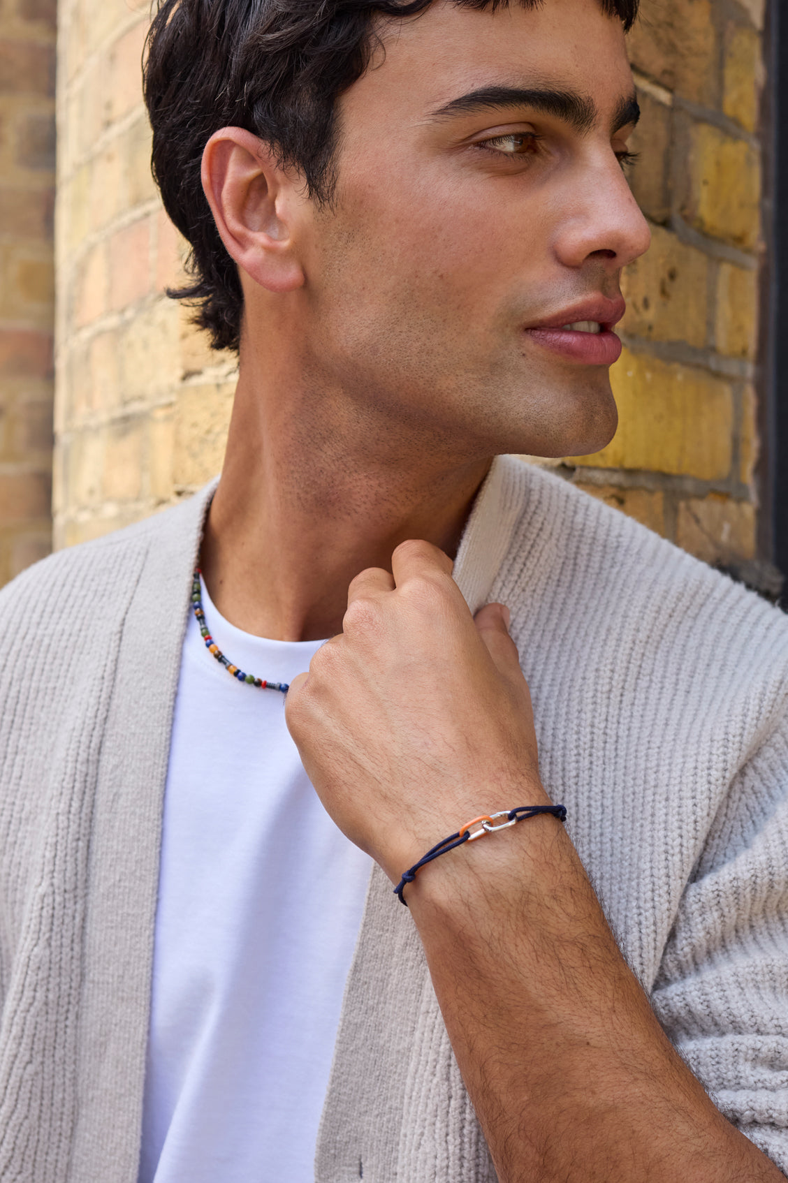 Men's Navy and Orange Double Link Carabiner Cord Bracelet