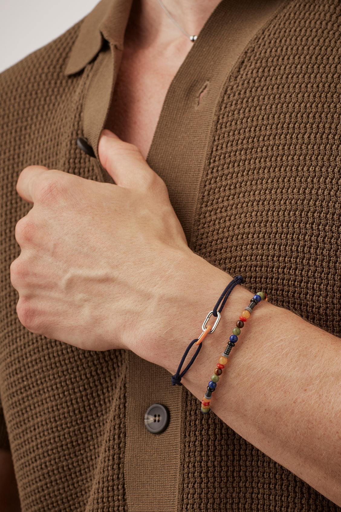 Men's Mixed Gemstone And Acrylic Beaded Bracelet