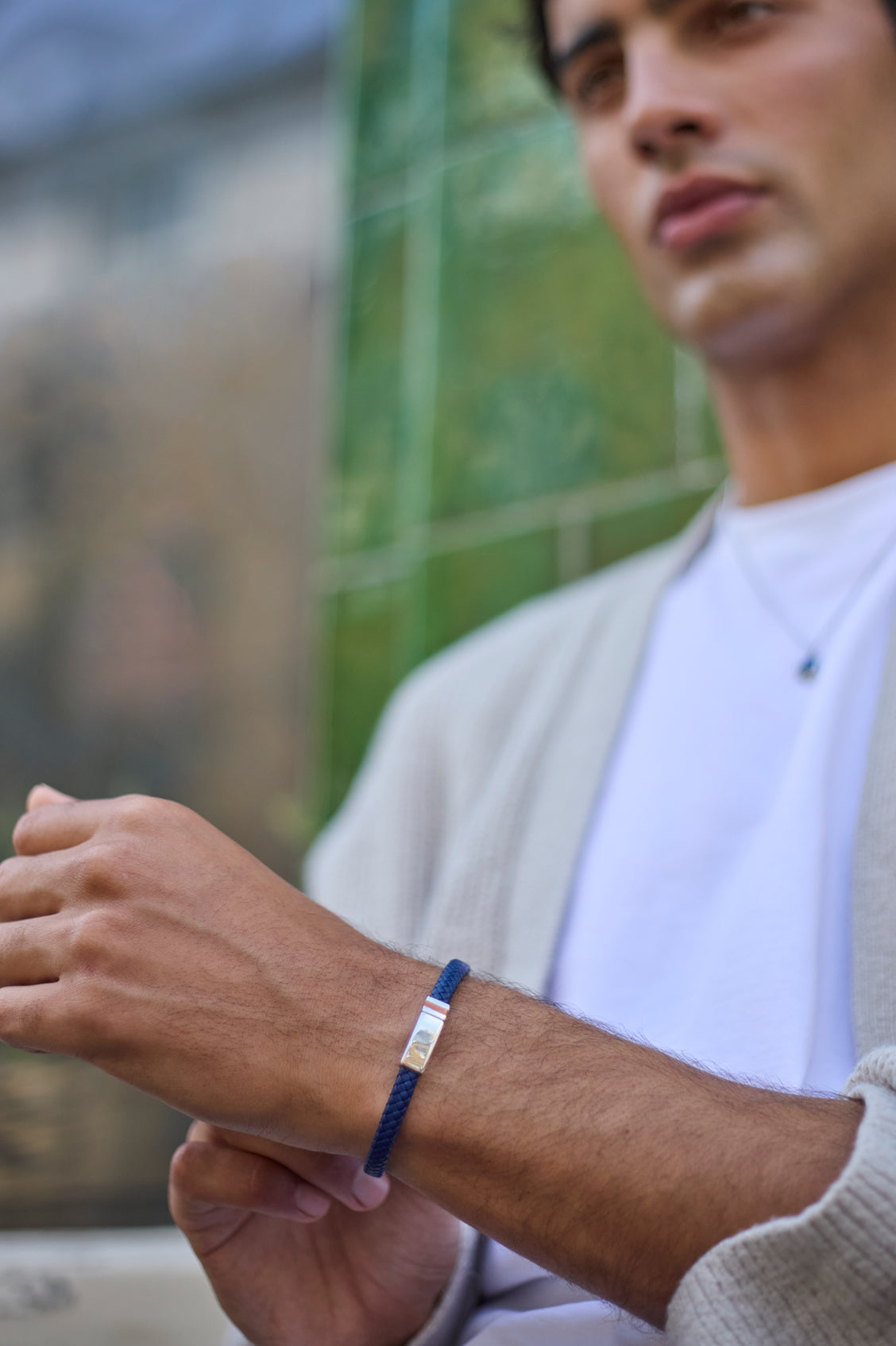 Men's Navy Wrap Bracelet With Enamel Detail