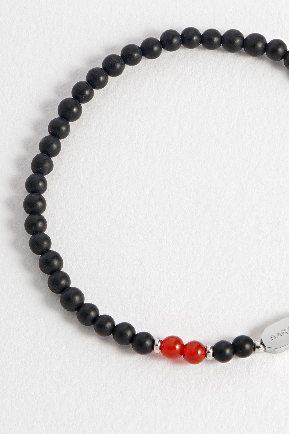 Men's Black Onyx Bracelet With Red Agate Accent