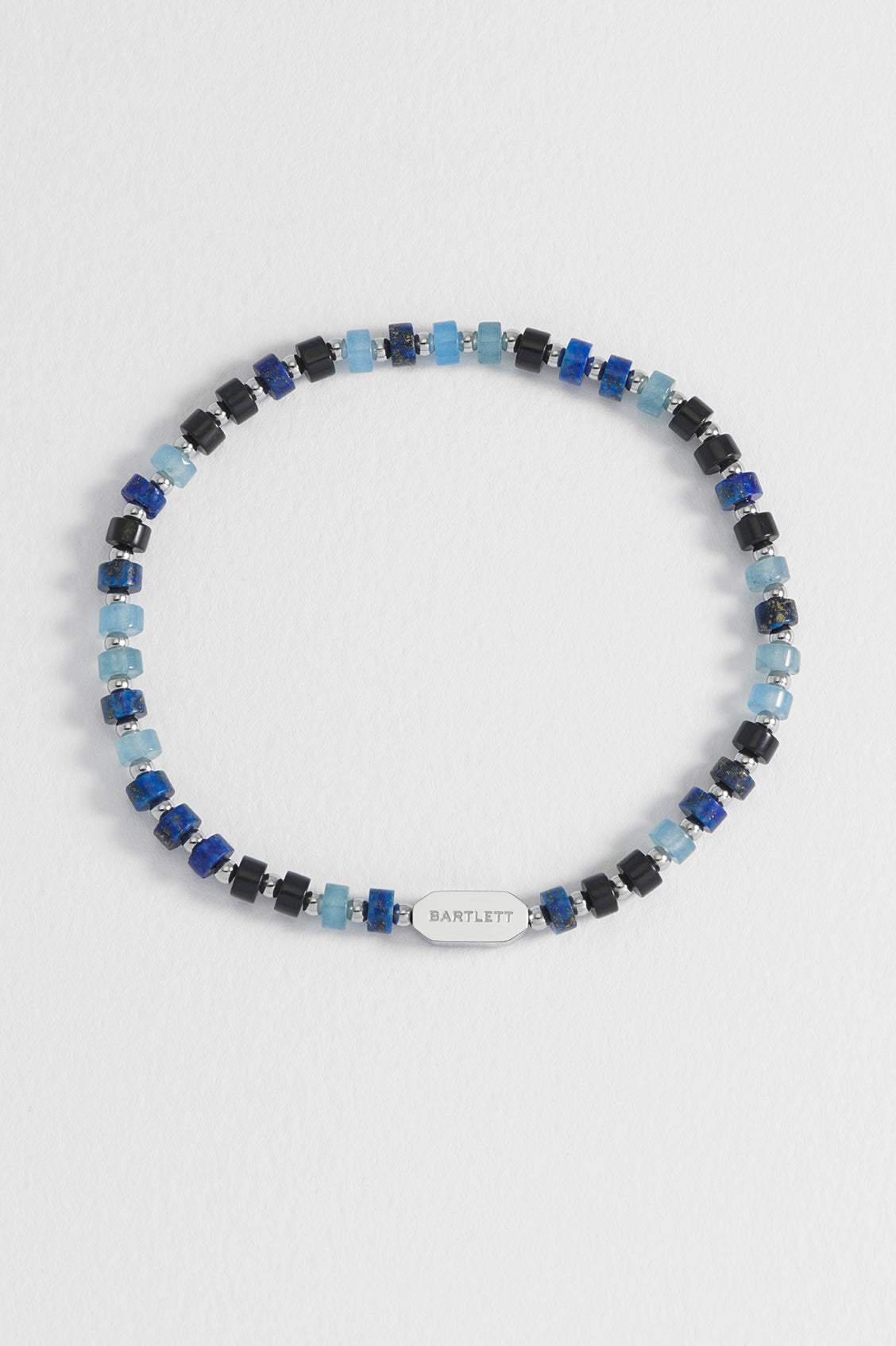 Men's Black and Blue Gemstone Rondelle Stretch Bracelet