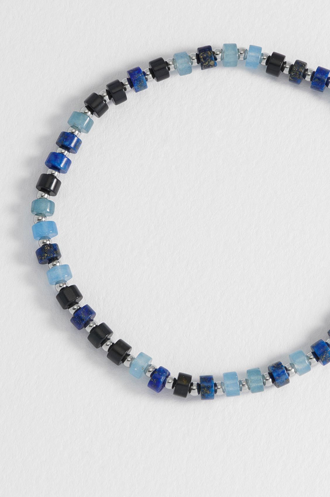 Men's Black and Blue Gemstone Rondelle Stretch Bracelet