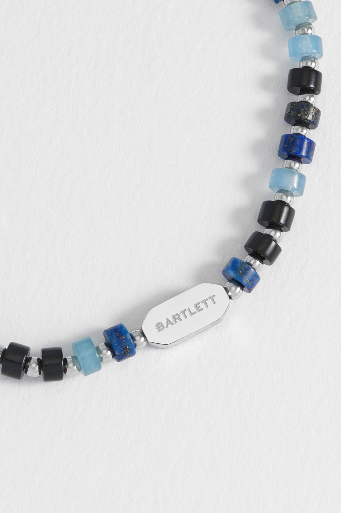 Men's Black and Blue Gemstone Rondelle Stretch Bracelet