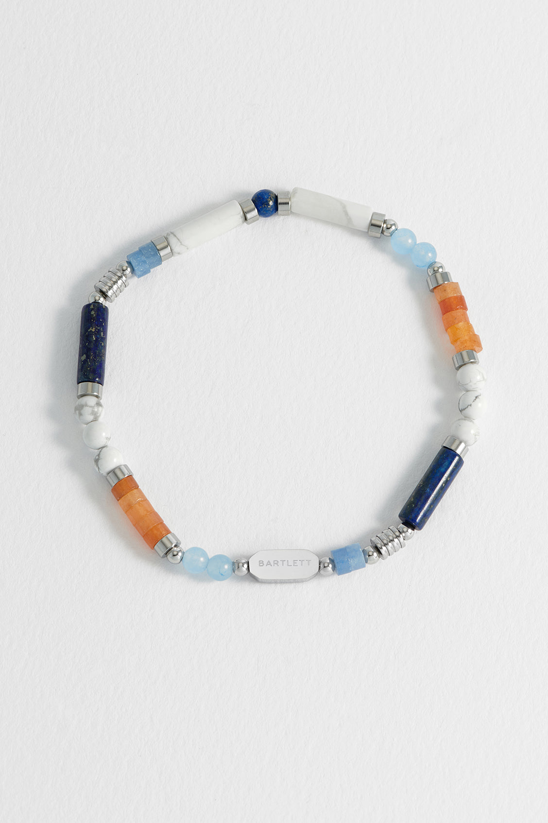 Men's Blue, Orange and White Gemstone Bead Bracelet
