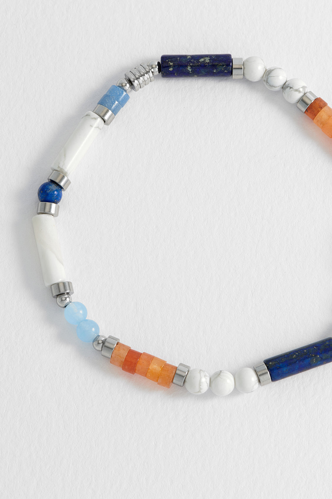 Men's Blue, Orange and White Gemstone Bead Bracelet