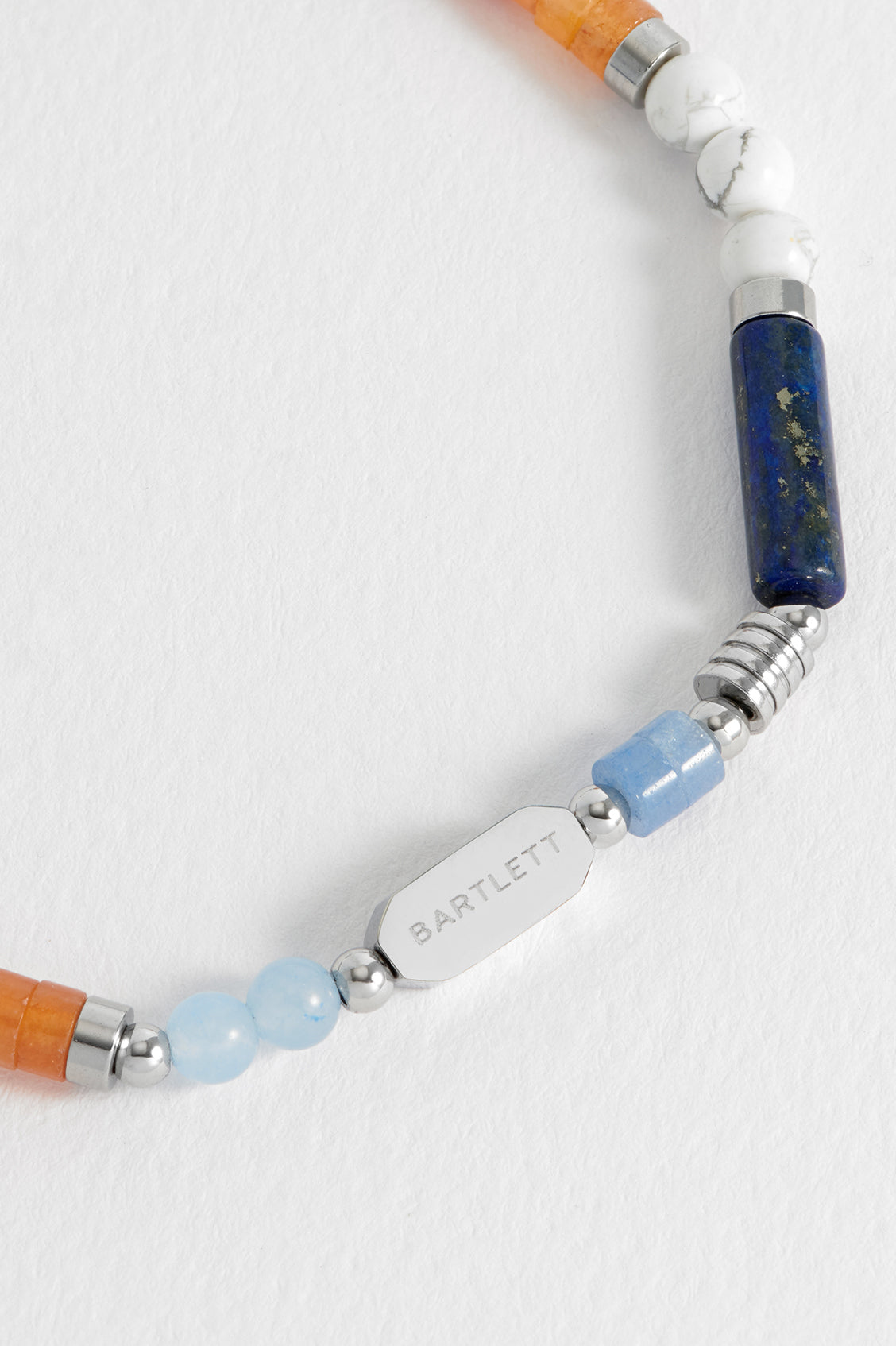 Men's Blue, Orange and White Gemstone Bead Bracelet