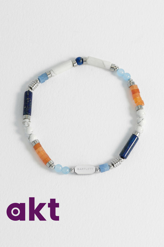 Men's Blue, Orange and White Gemstone Bead Bracelet