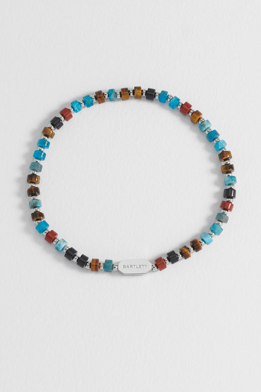 Men's Black, Brown and Blue Gemstone Rondelle Stretch Bracelet