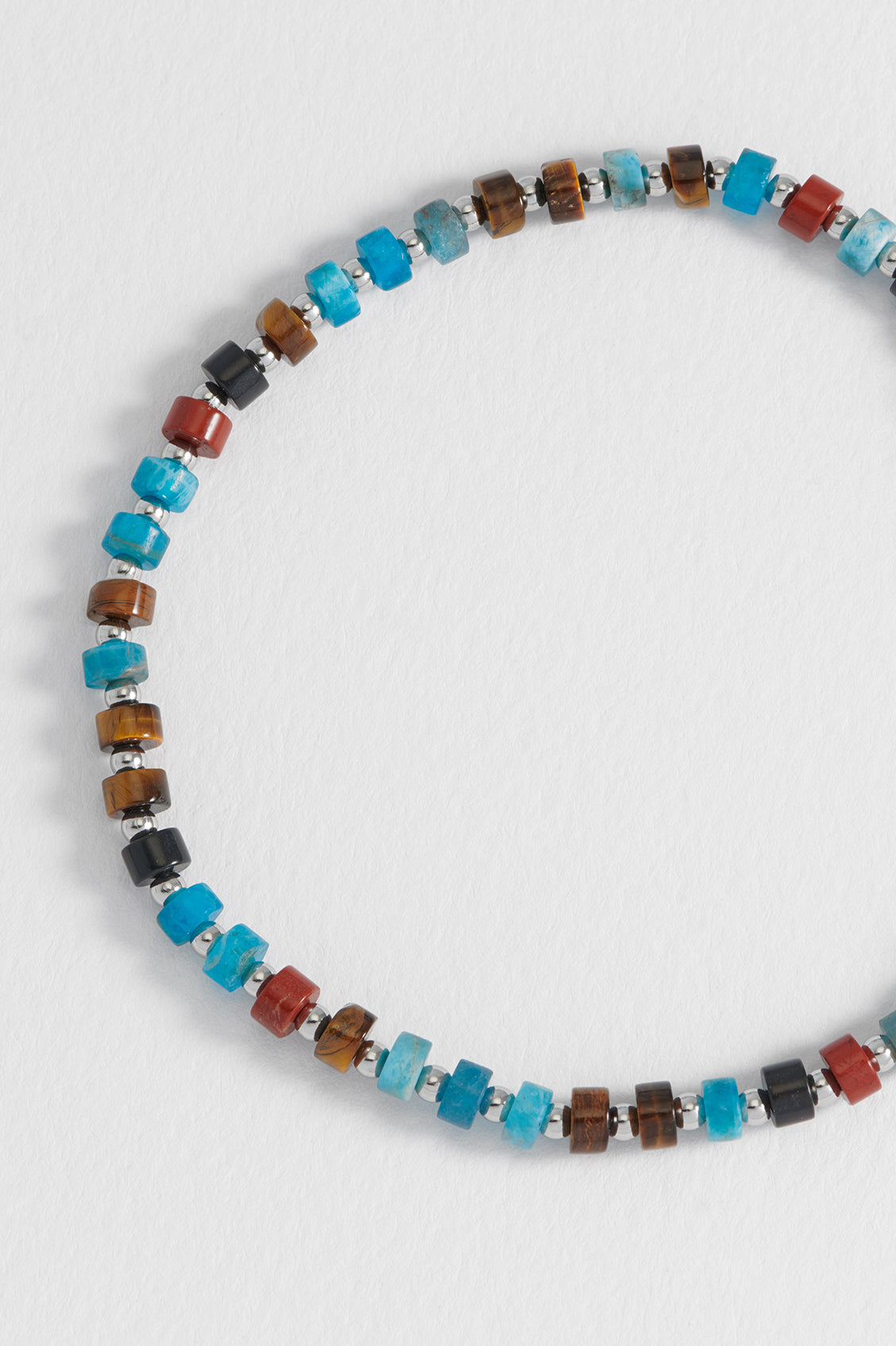 Men's Black, Brown and Blue Gemstone Rondelle Stretch Bracelet