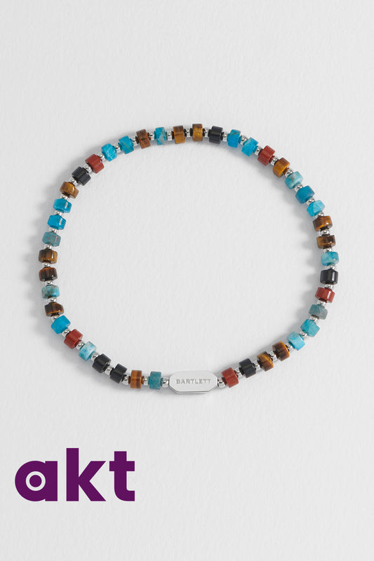 Men's Black, Brown and Blue Gemstone Rondelle Stretch Bracelet