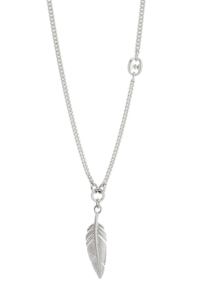 Men's Rhodium Plated Feather Pendant Necklace | Bartlett London