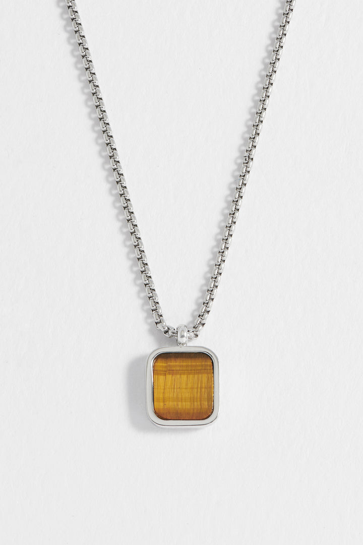 Mens Square Gemstone Pendant Necklace