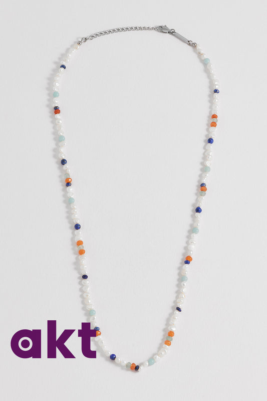 Men's Pearl and Mixed Gemstone Necklace