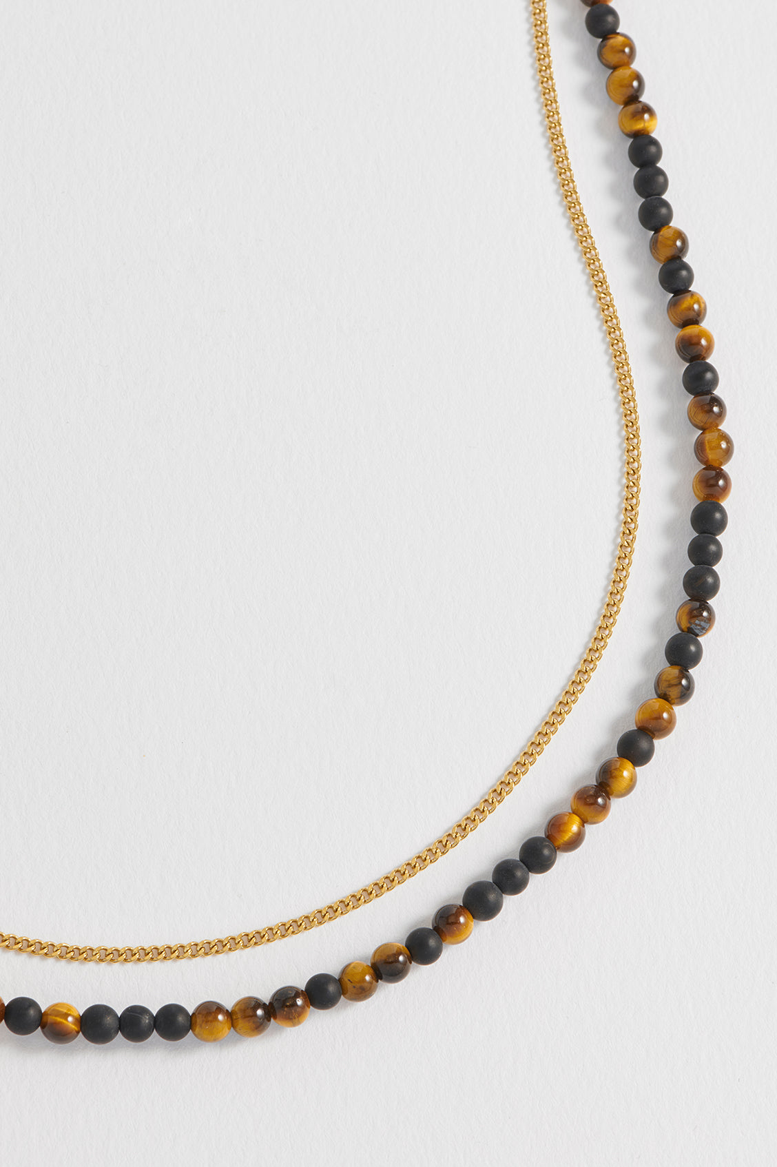 Men's Tiger's Eye And Black Onyx Double Necklace