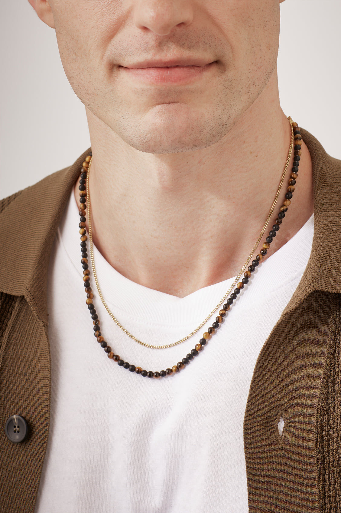 Men's Tiger's Eye And Black Onyx Double Necklace
