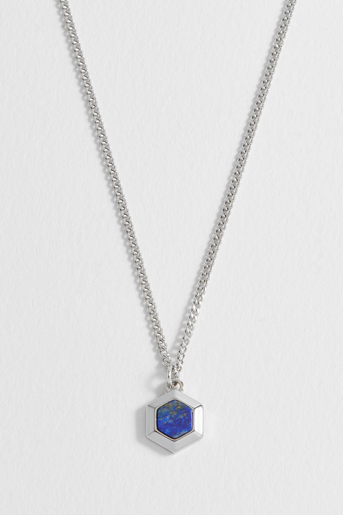 Men's Lapis Lazuli Hexagon Curb Chain Necklace