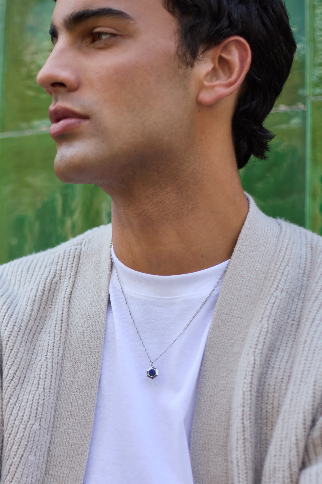 Men's Lapis Lazuli Hexagon Curb Chain Necklace