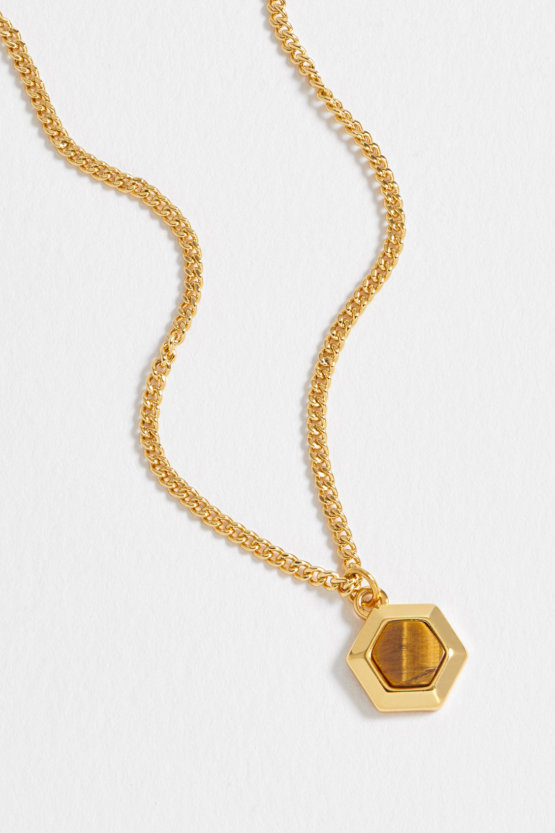 Tigers Eye Hexagon Curb Chain Necklace