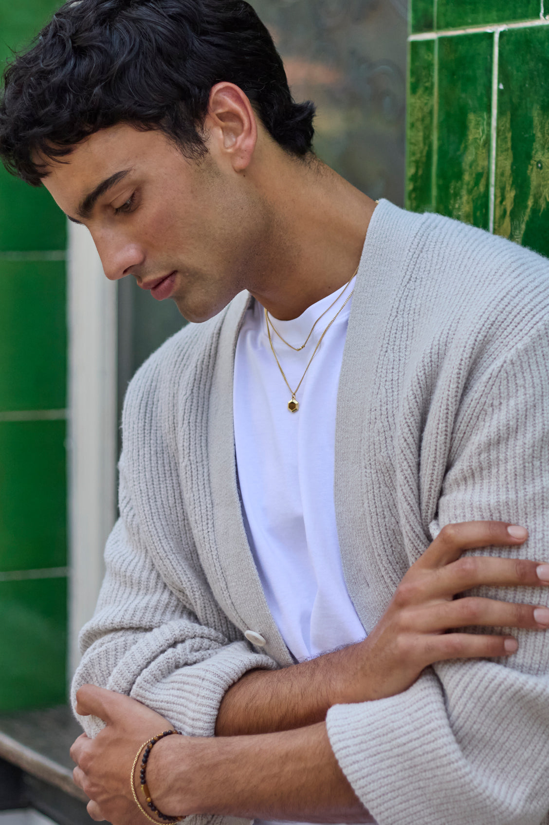 Men's Tiger's Eye Hexagon Curb Chain Necklace