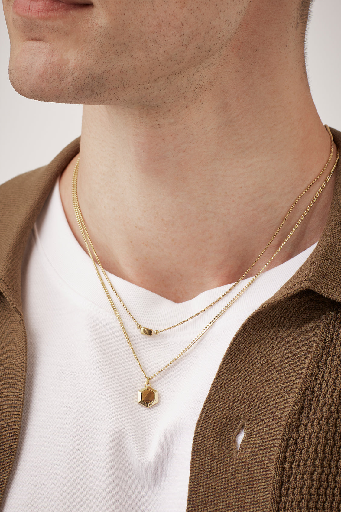 Men's Tiger's Eye Hexagon Curb Chain Necklace