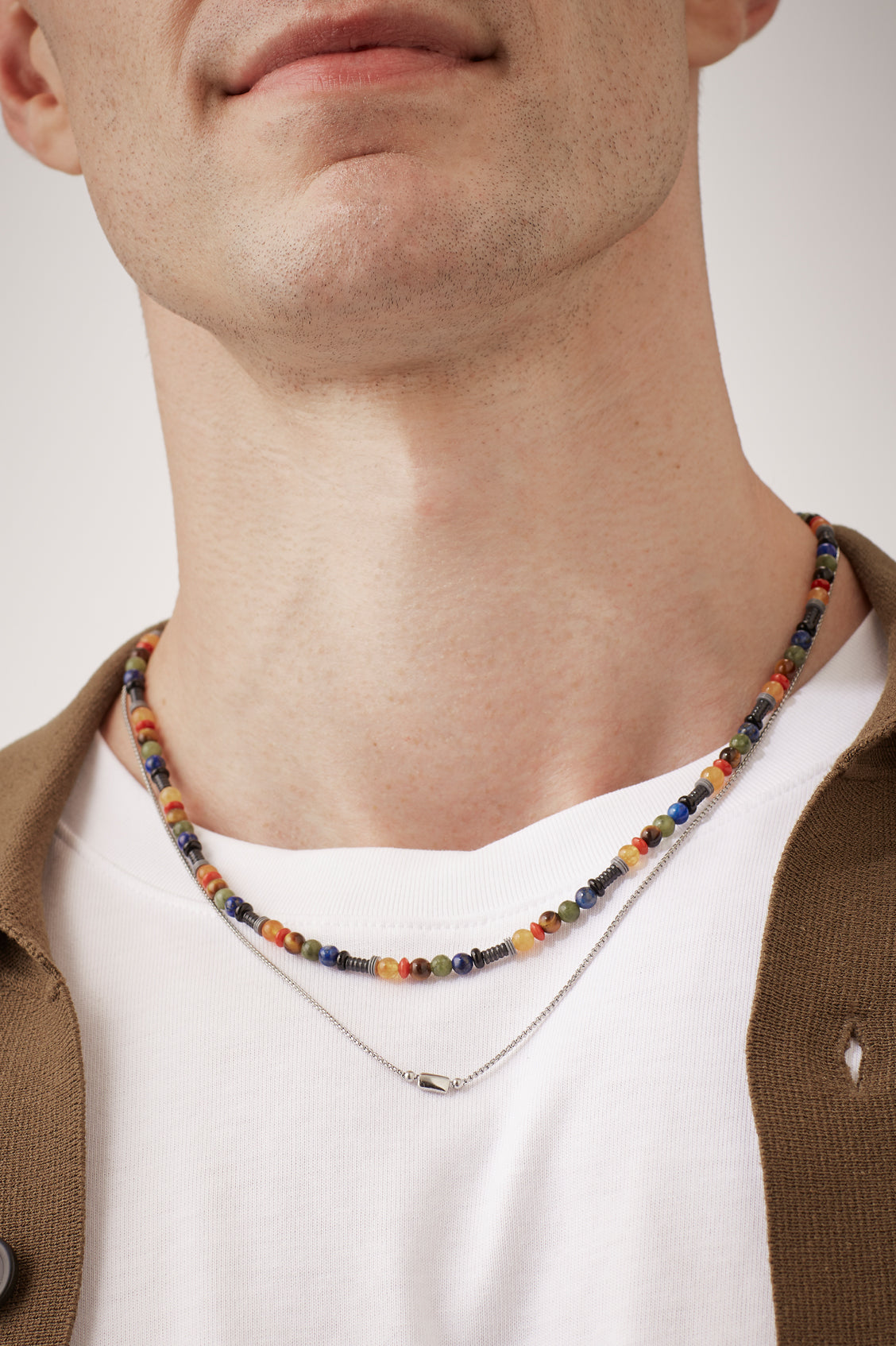 Men's Mixed Gemstone And Acrylic Beaded Necklace